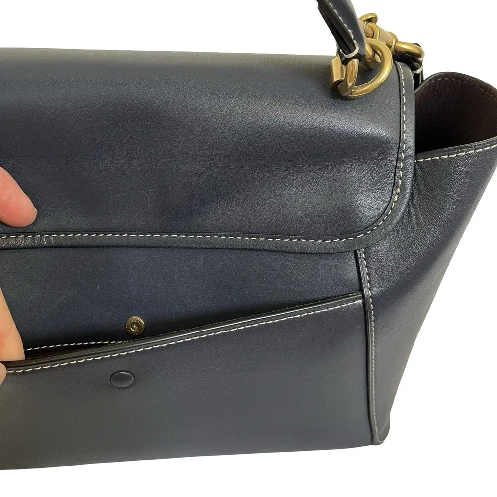 COACH 1941 Courier‎ Tea Rose Glovetanned Leather Satchel Carryall 88348 Navy Bag
